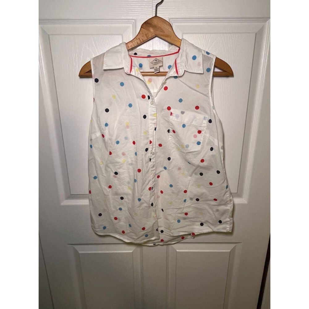 St Johns Bay Sleeveless Polka Dot Button Front Blouse Womens XL White - Picture 2 of 4